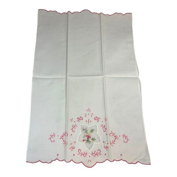 Victorian Style Tea Towel Tessie  Pink Flowers Floral Embroidered 100% Cotton - Picture 4 of 7